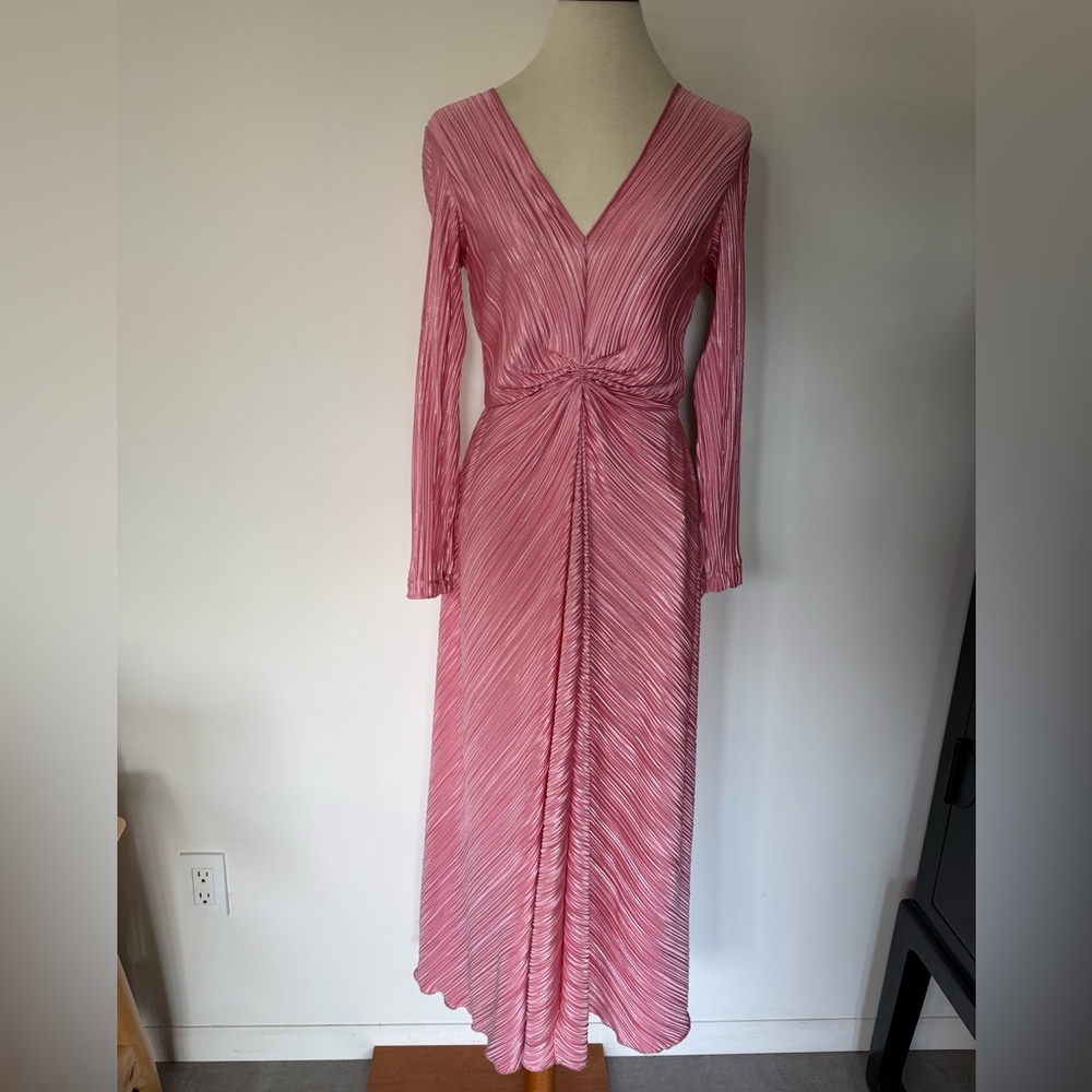 NWT Chic pink and red Rotate by Birger Christensen Pleated Midi Dress